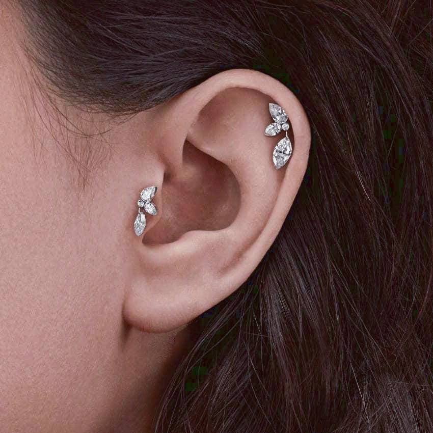 Marquise Pear Diamond Leaf Stud Earring