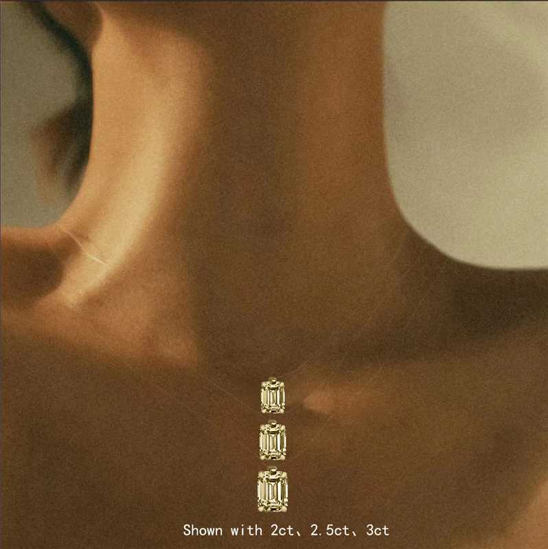 Invisible Chain Emerald Cut Solitaire Diamond Pendant Necklace