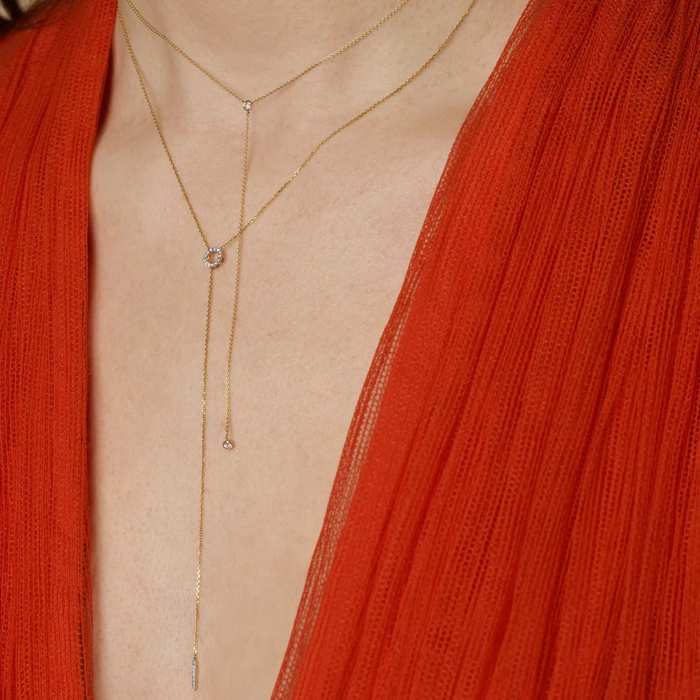 0.10 Carats Round Shape Diamond Open Circle Lariat Necklace