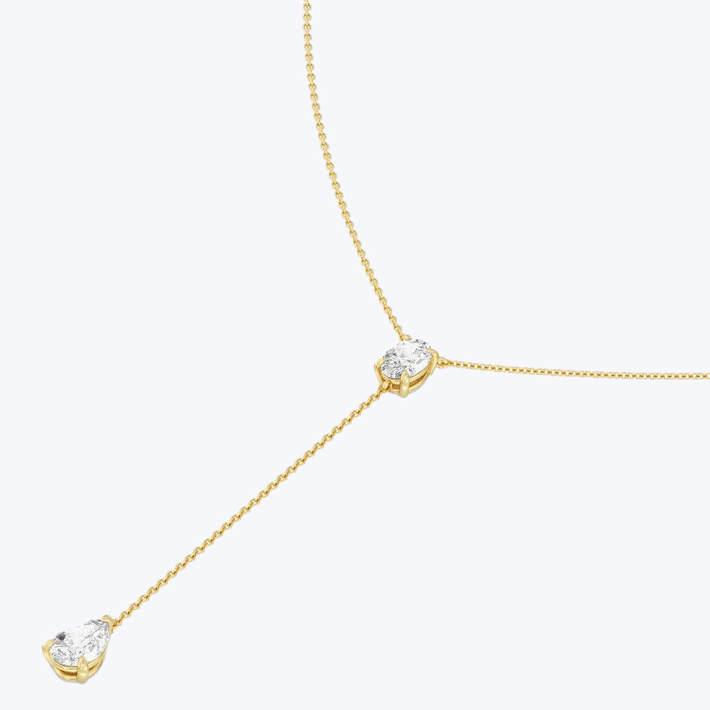 Oval and Teardrop Chain Lariat Necklace