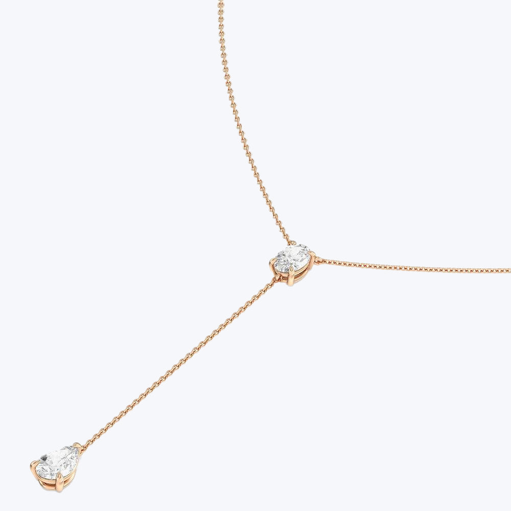 Oval and Teardrop Chain Lariat Necklace