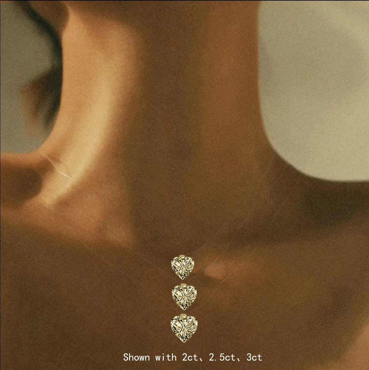 Invisible Chain Heart Cut Solitaire Diamond Pendant Necklace