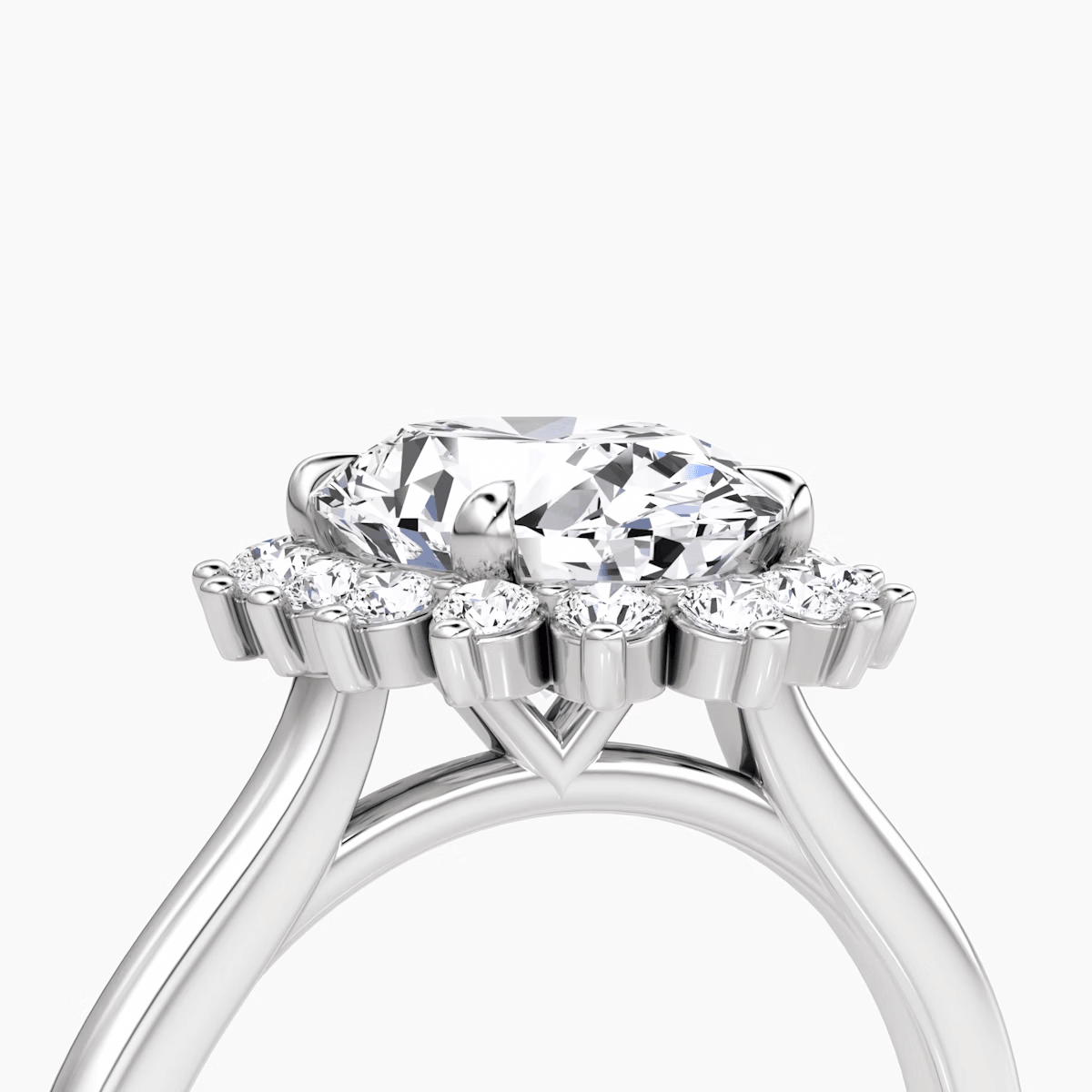 Floral Cathedral Oval Cut Halo Engagement Ring - Intou