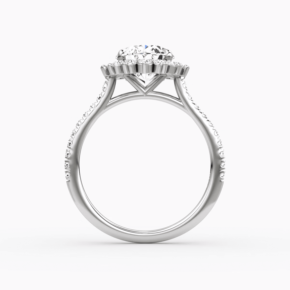 Floral Cathedral Oval Cut Pave Halo Engagement Ring - Intou