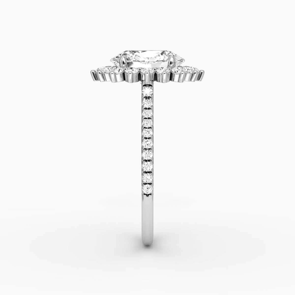 Floral Cathedral Oval Cut Pave Halo Engagement Ring - Intou