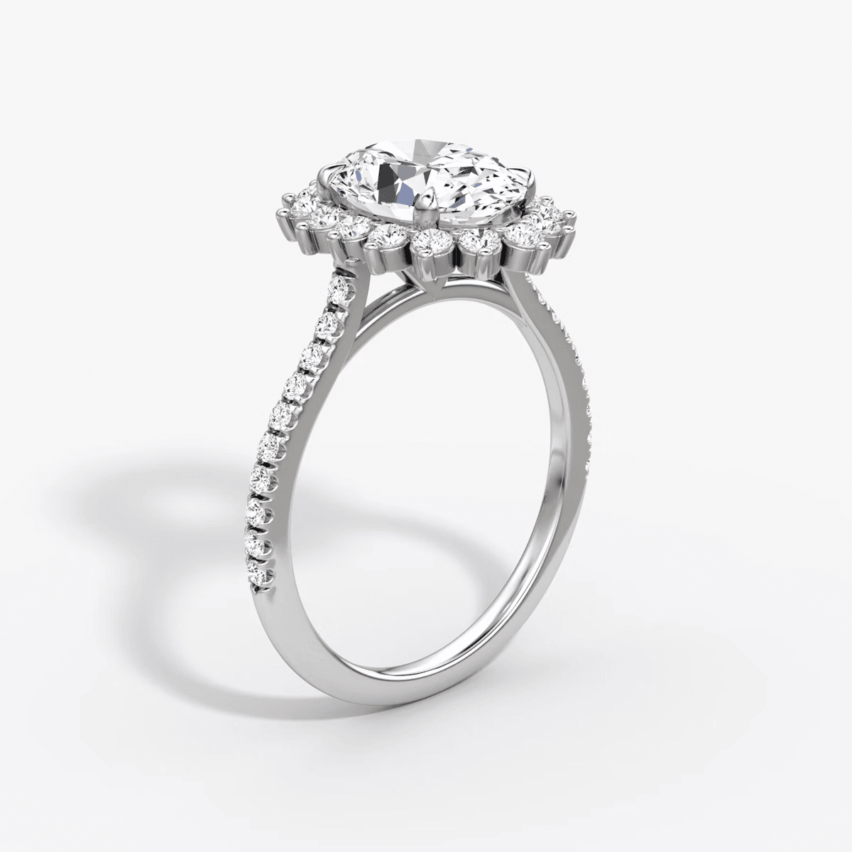 Floral Cathedral Oval Cut Pave Halo Engagement Ring - Intou