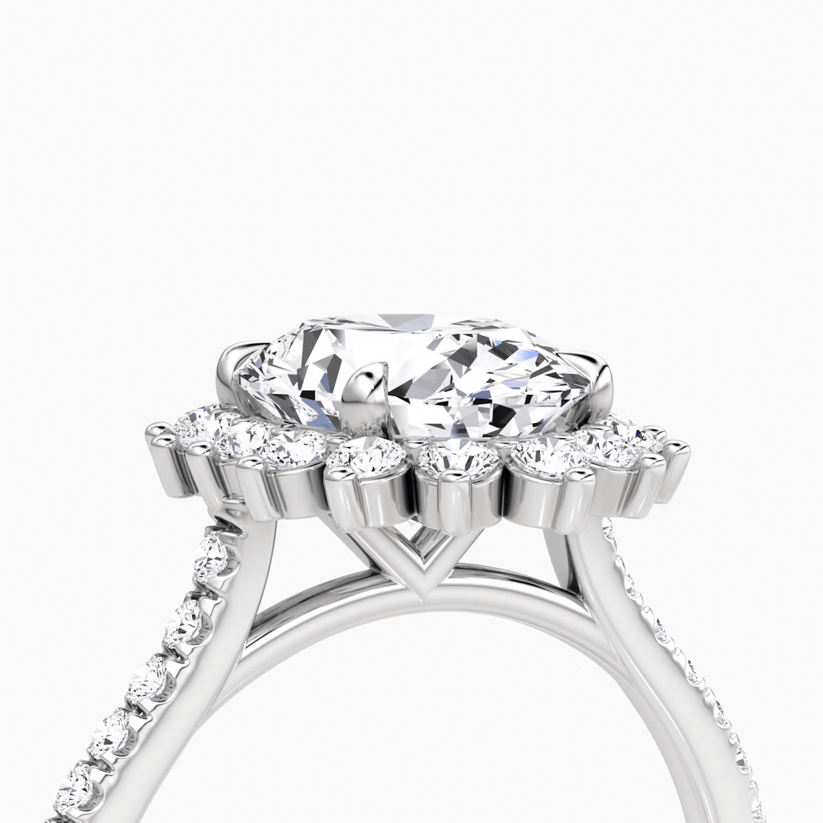 Floral Cathedral Oval Cut Pave Halo Engagement Ring - Intou
