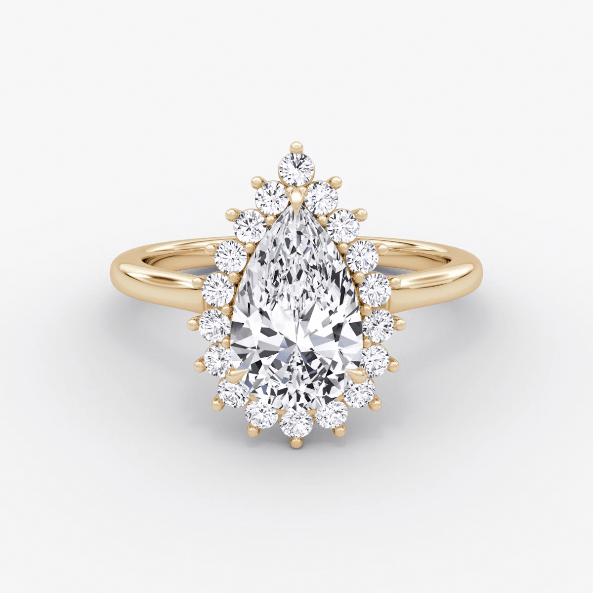 Floral Cathedral Pear Cut Halo Engagement Ring - Intou