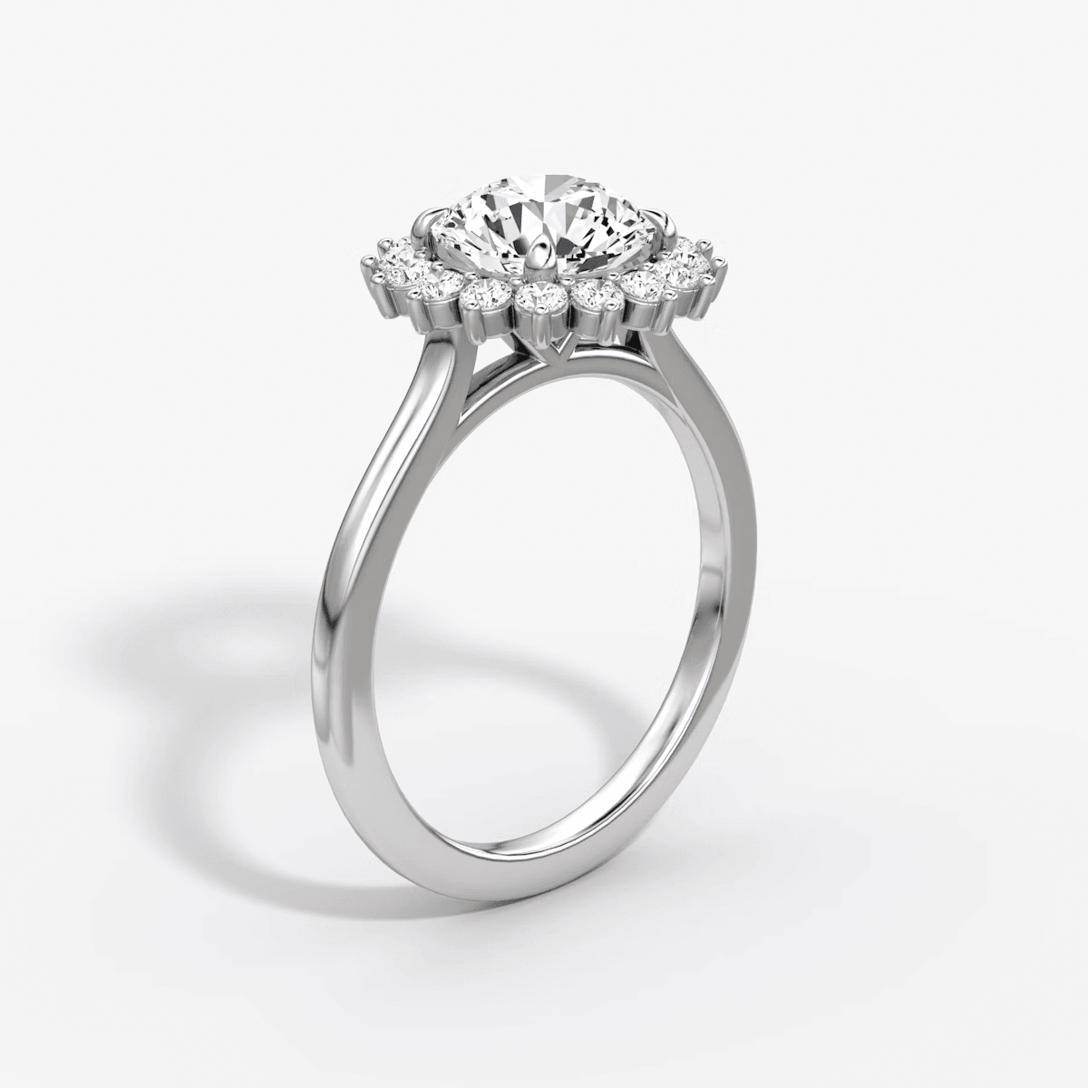 Floral Cathedral Round Cut Halo Engagement Ring - Intou