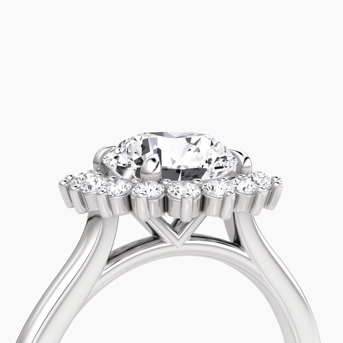 Floral Cathedral Round Cut Halo Engagement Ring - Intou