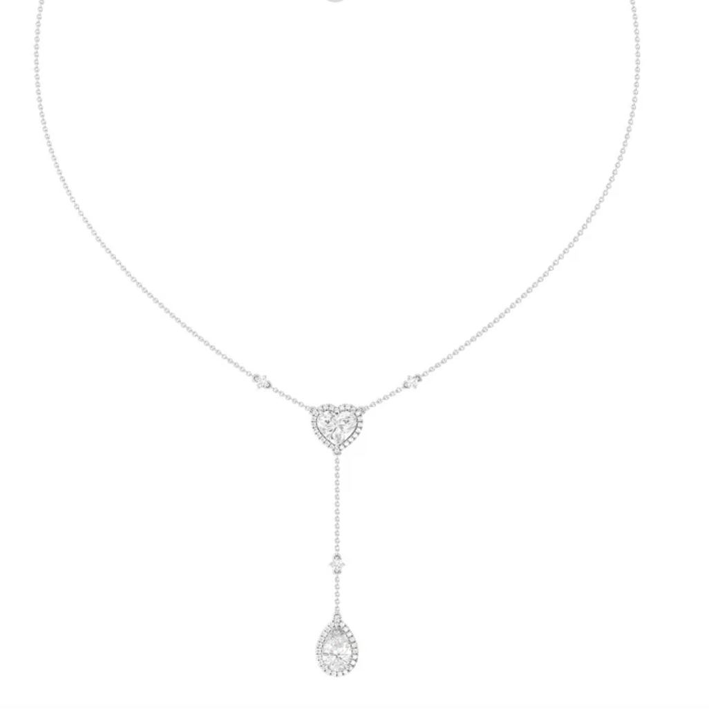 Halo Heart and Teardrop Chain Necklace