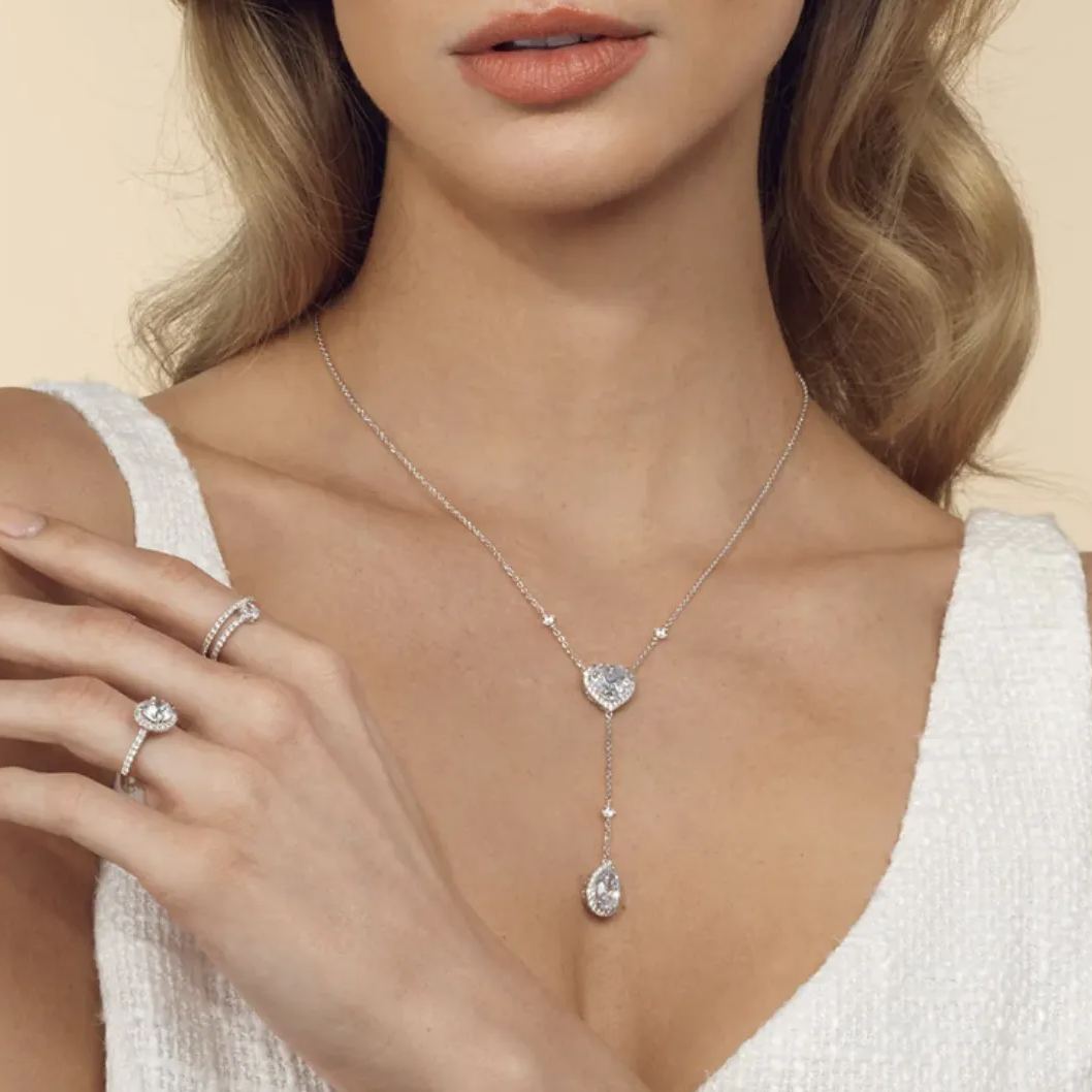 Halo Heart and Teardrop Chain Necklace