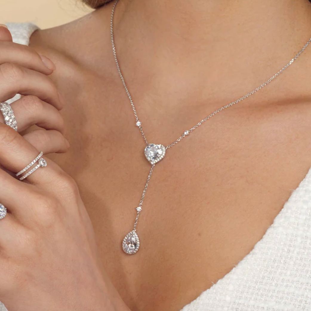 Halo Heart and Teardrop Chain Necklace