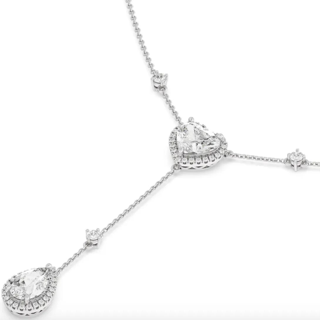 Halo Heart and Teardrop Chain Necklace