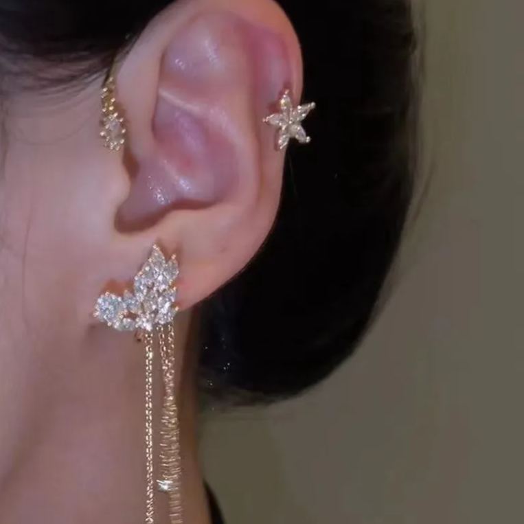 Star tassel earrings with diamonds