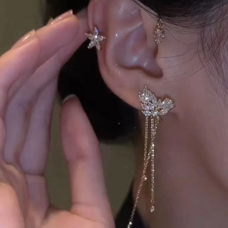 Star tassel earrings with diamonds