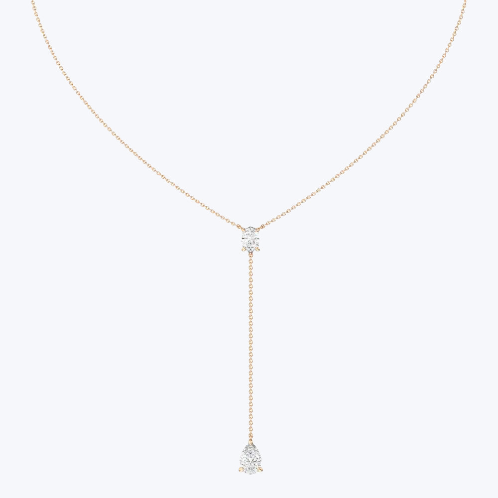 Oval and Teardrop Chain Lariat Necklace