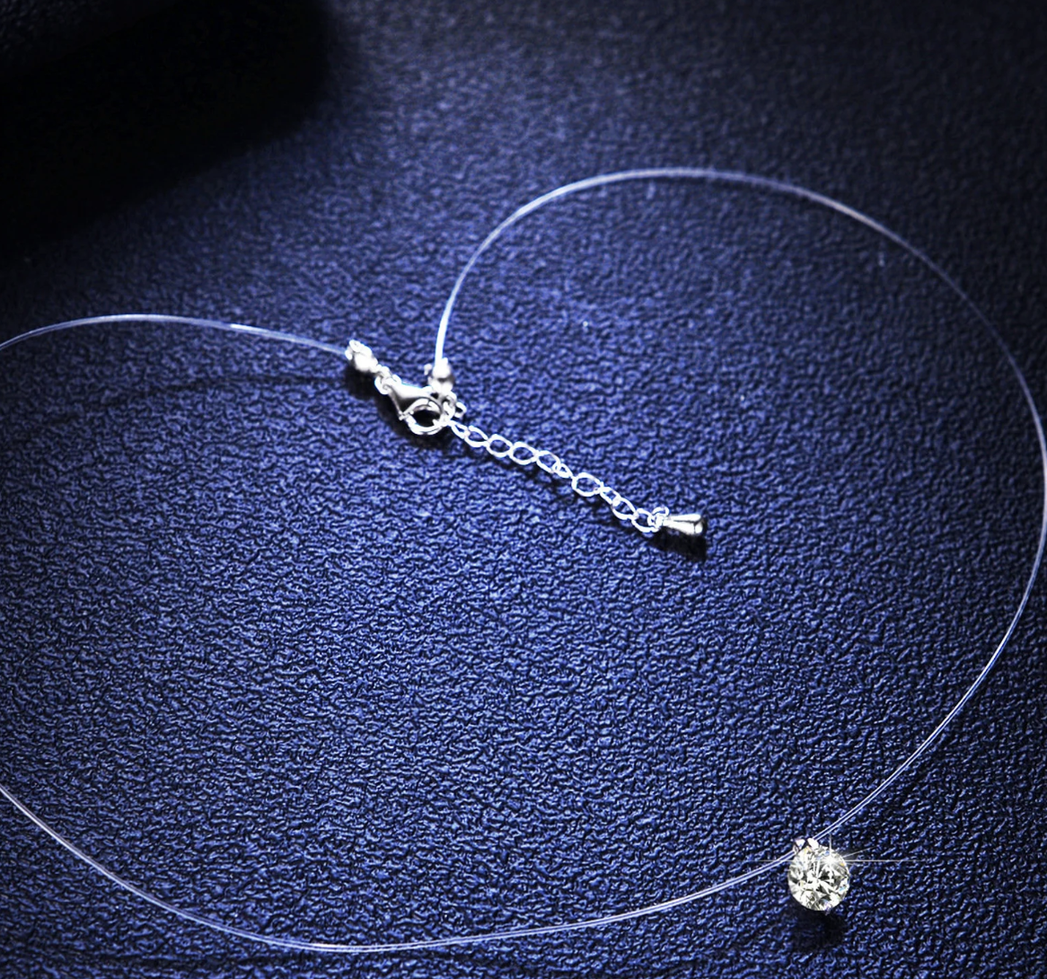 Invisible Chain Round Cut Solitaire Lab Diamond Pendant Necklace