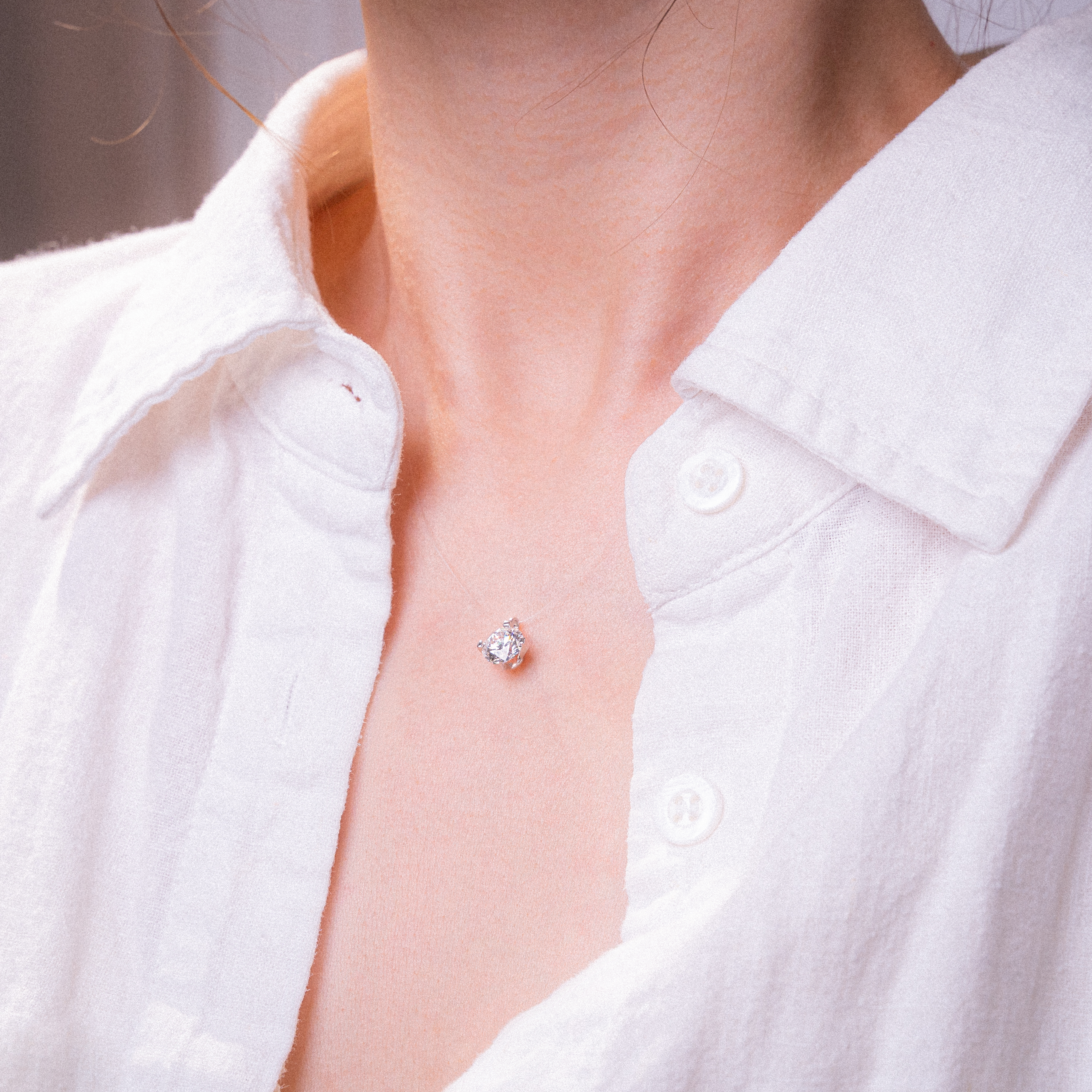 Invisible Chain Round Cut Solitaire Lab Diamond Pendant Necklace