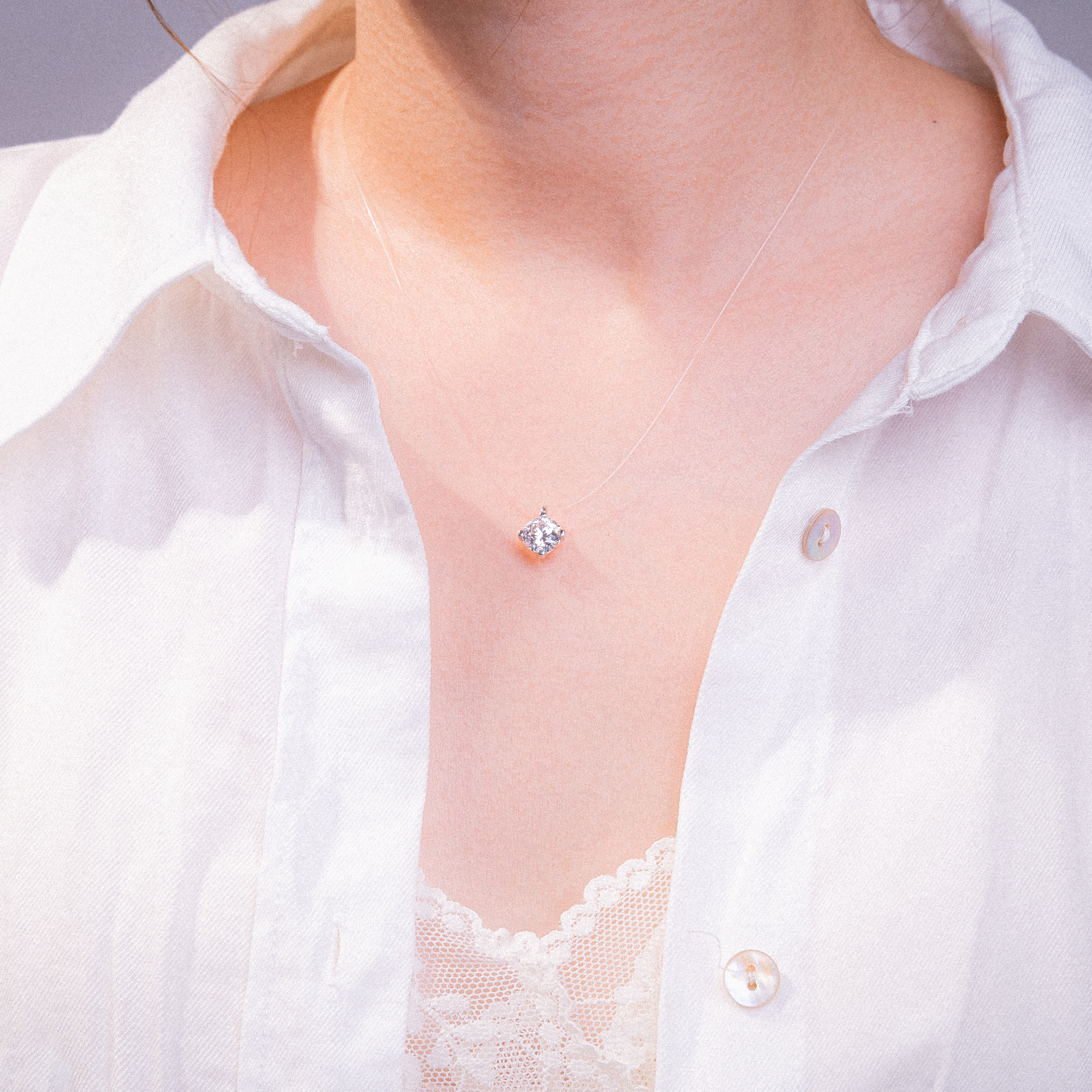 Invisible Chain Round Cut Solitaire Lab Diamond Pendant Necklace