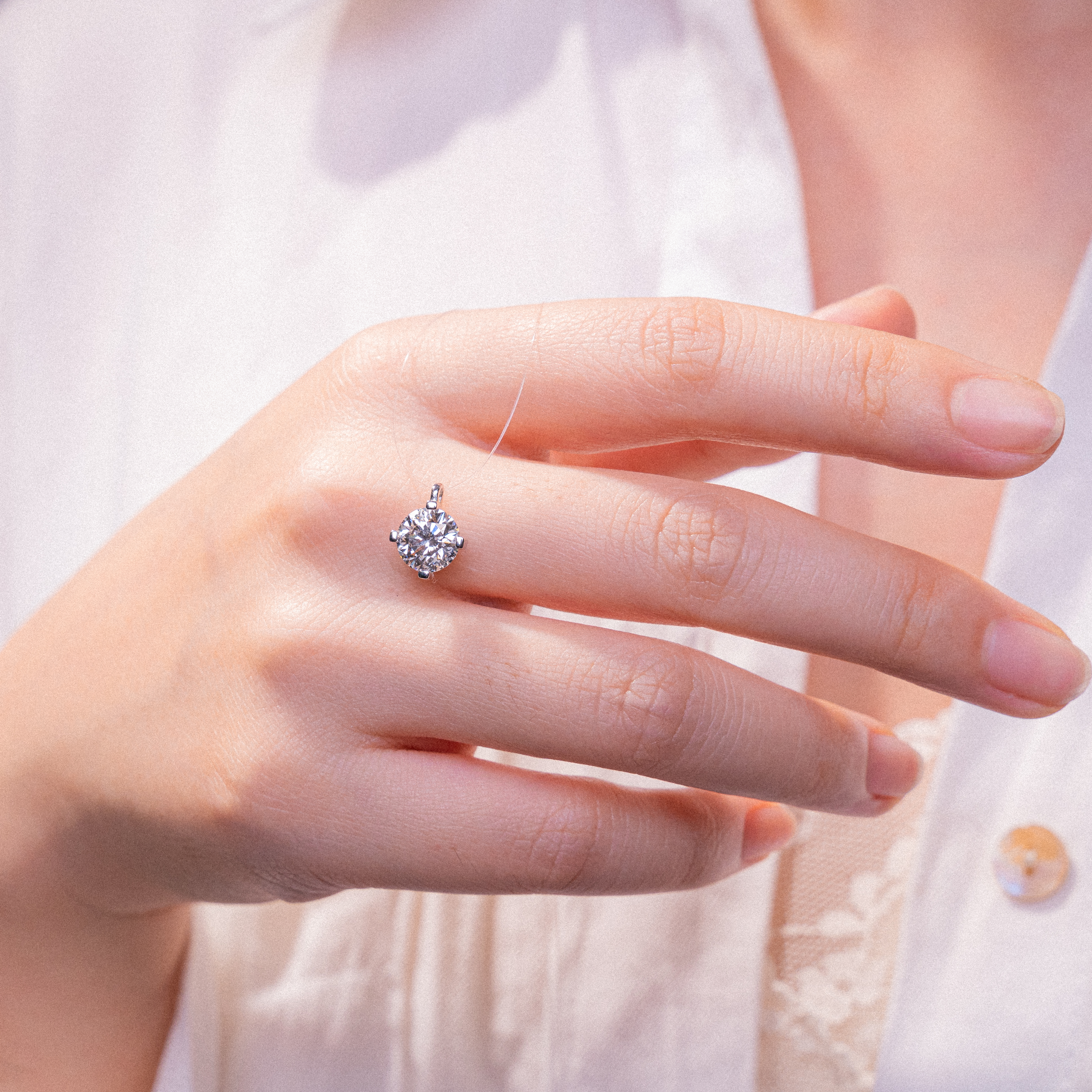 Invisible Chain Round Cut Solitaire Lab Diamond Pendant Necklace