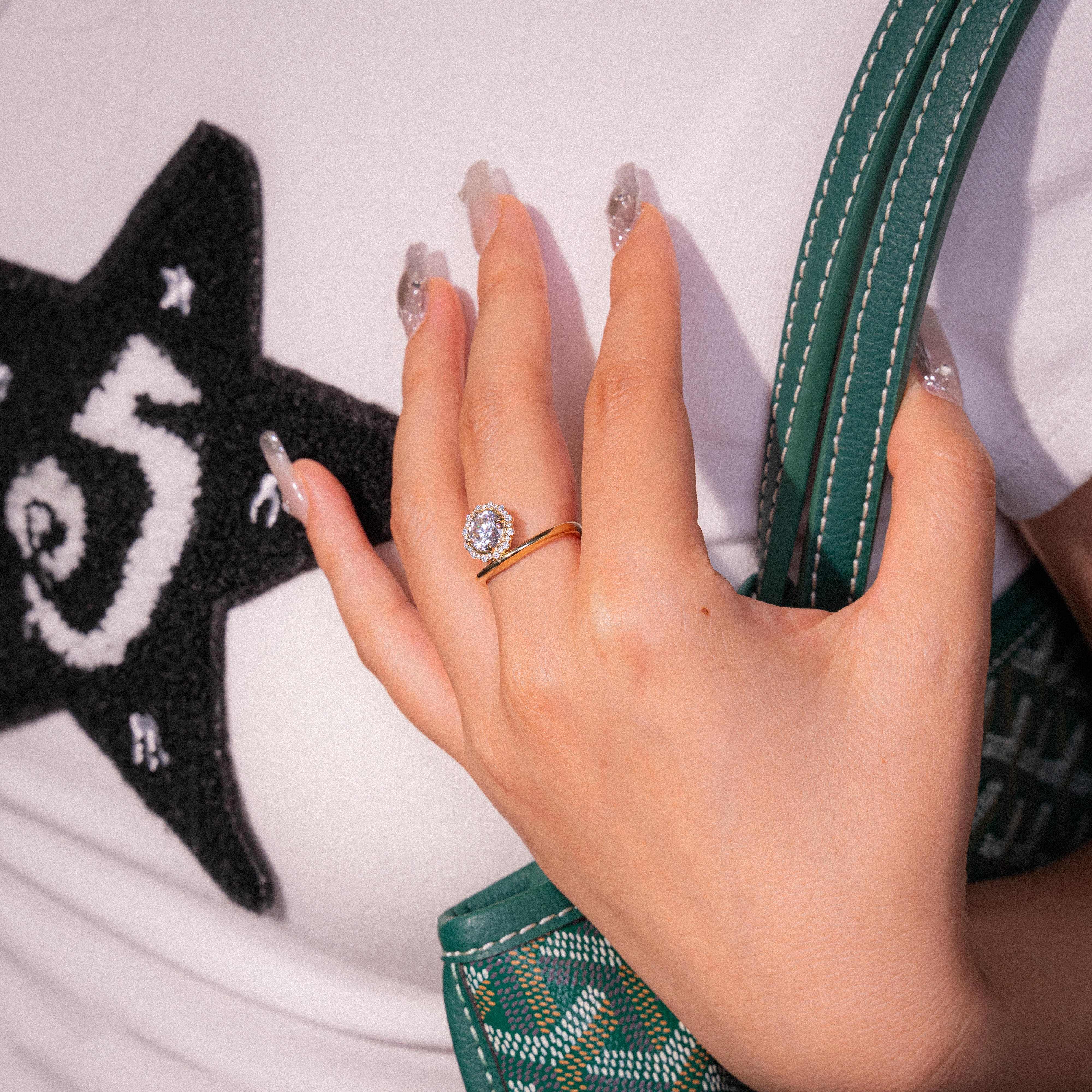 14K Gold Oval/Round Diamond Engagement Ring