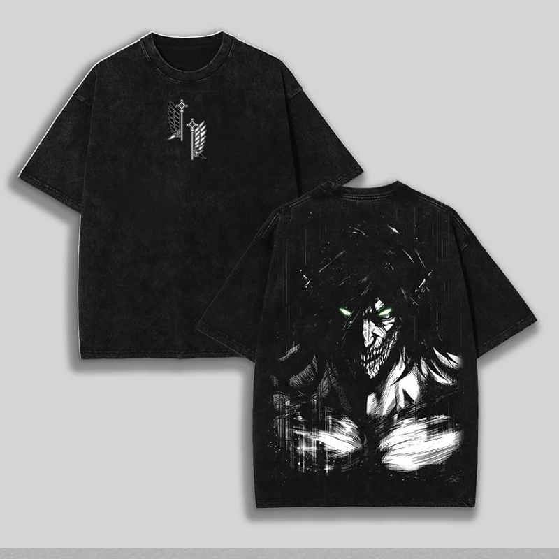 Eren Yeager Anime Oversize Washed T-Shirt