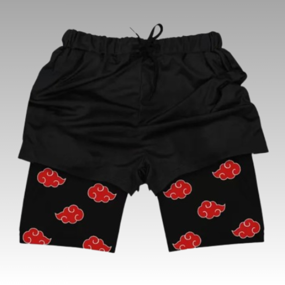 Anime Somersault Cloud Print Black Full Print Sports Shorts