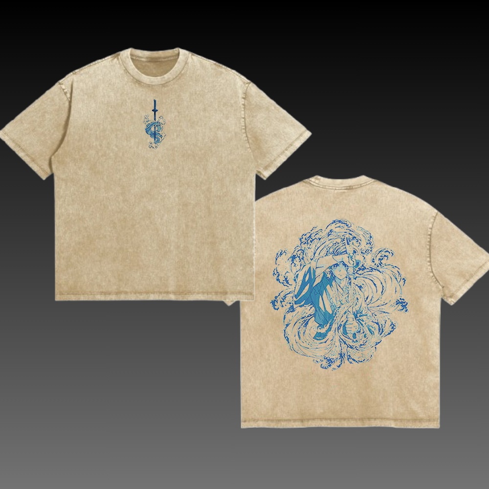 Tanjiro Water Breathing 2-Sided Vintage Oversize Washed Tee