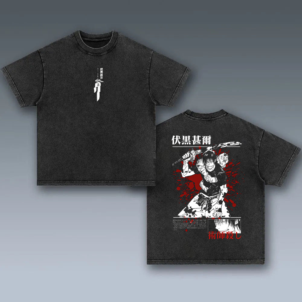 Anime 【Jujutsu Kaisen】 Character Series "Fushiguro Toji" Graphic Print Washed T-shirt