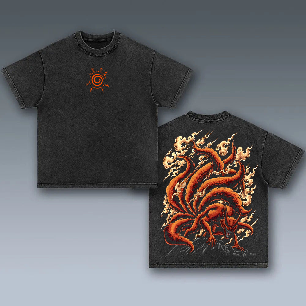 Jinchuriki Kurama Nine Tailed Fox Naruto Shippuden Oversize Washed Tee