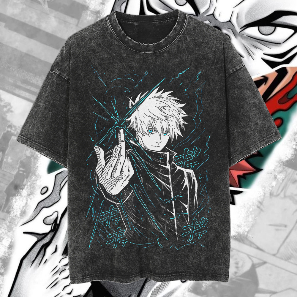 Retro Jujutsu Kaisen Manga Print Washed Shirt