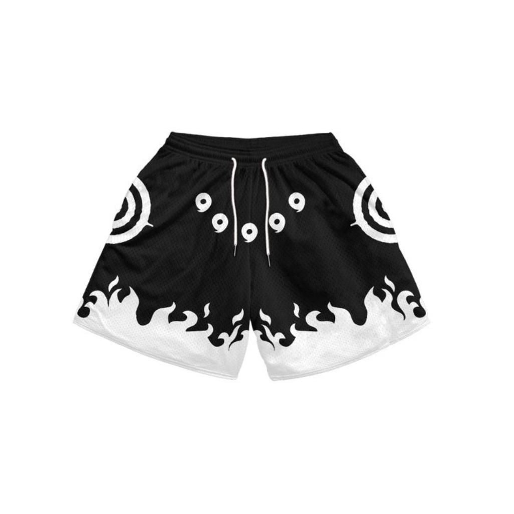 Flame Print Black Full Print Sports Shorts