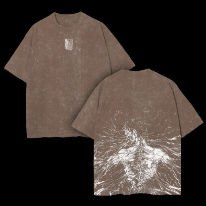 Retro Eren Yeager Attack On Titan Oversize Washed T-Shirt- Unisex