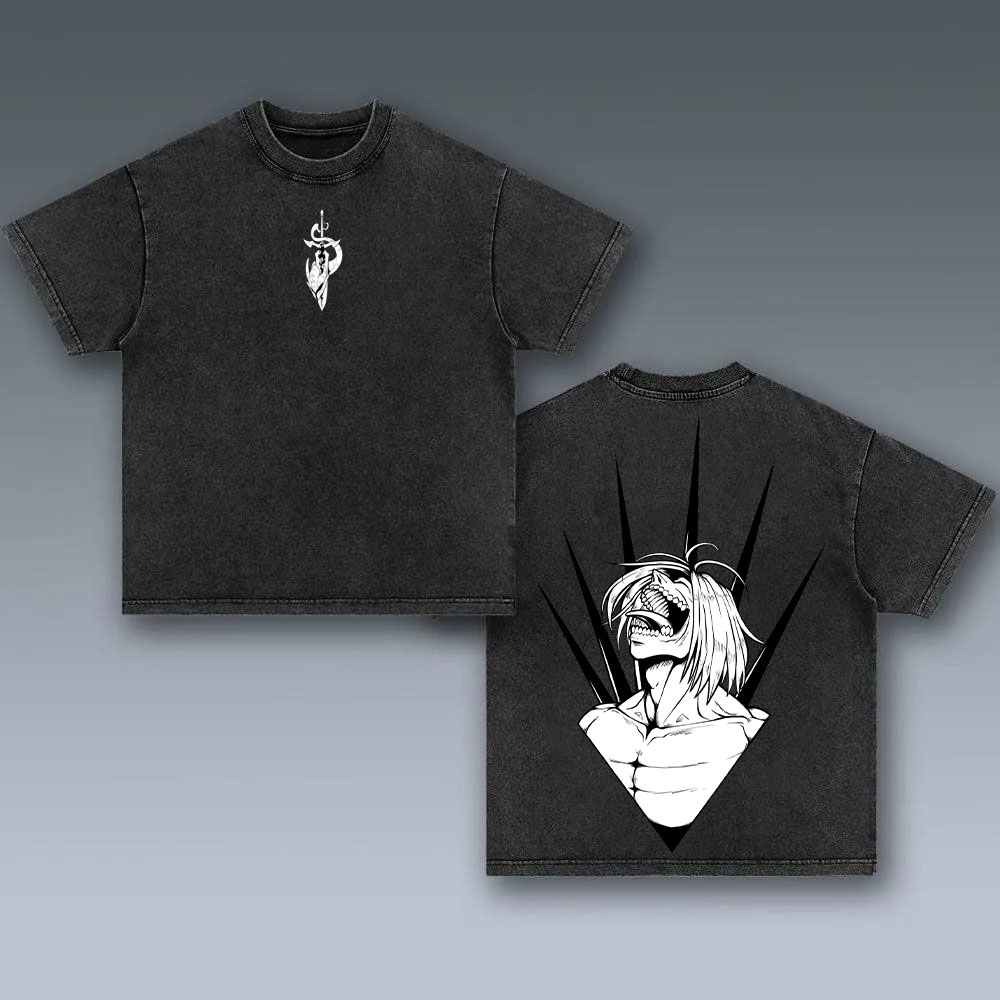 AN Old School Anime Distressed Print Tee