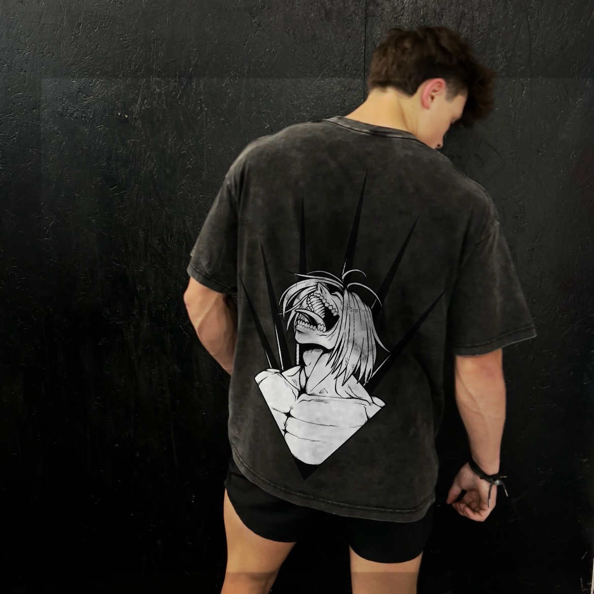 AN Old School Anime Distressed Print Tee