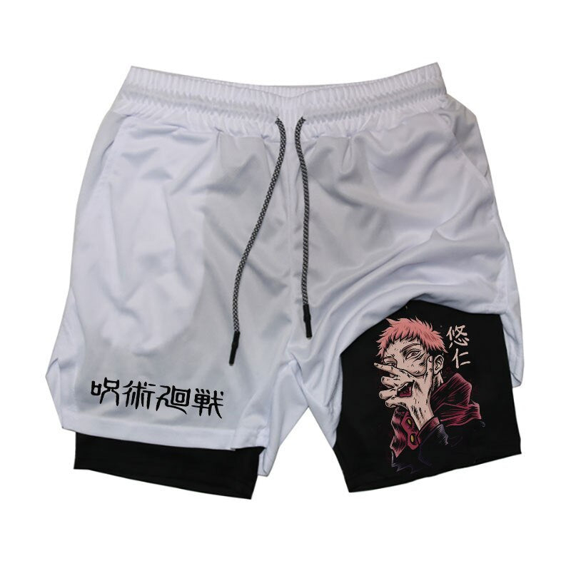 Anime [Jujutsu Kaisen] Character "Itadori Yuji" Image Pattern Print Black And White Color Patchwork Sports Shorts Printed