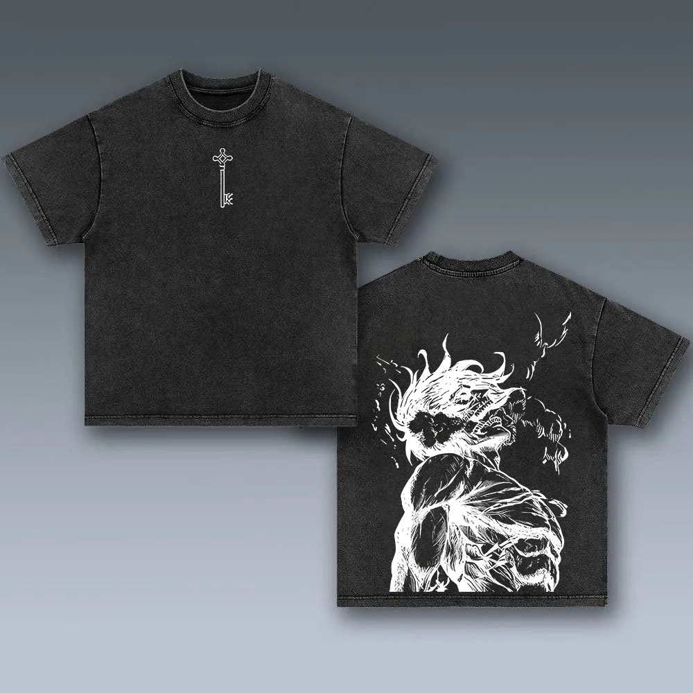 Retro Eren Yeager Attack On Titan Anime Oversize Washed Tee