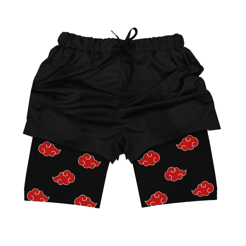 Anime Somersault Cloud Print Black Full Print Sports Shorts