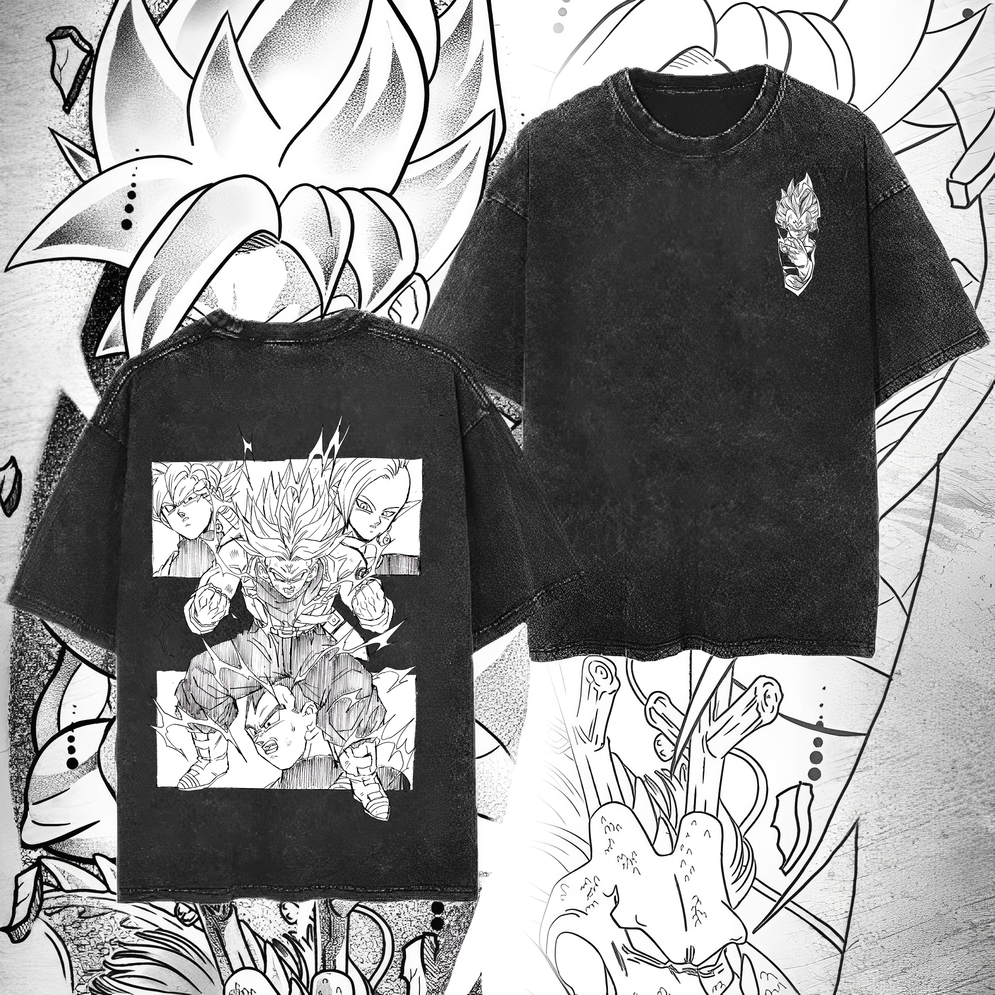 Anime 【Dragon Ball】 Character Series "Sun Goku" Graphic Print Washed T-shirt