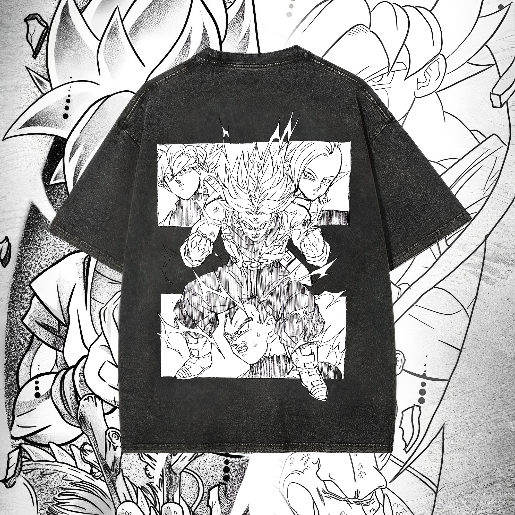 Anime 【Dragon Ball】 Character Series "Sun Goku" Graphic Print Washed T-shirt