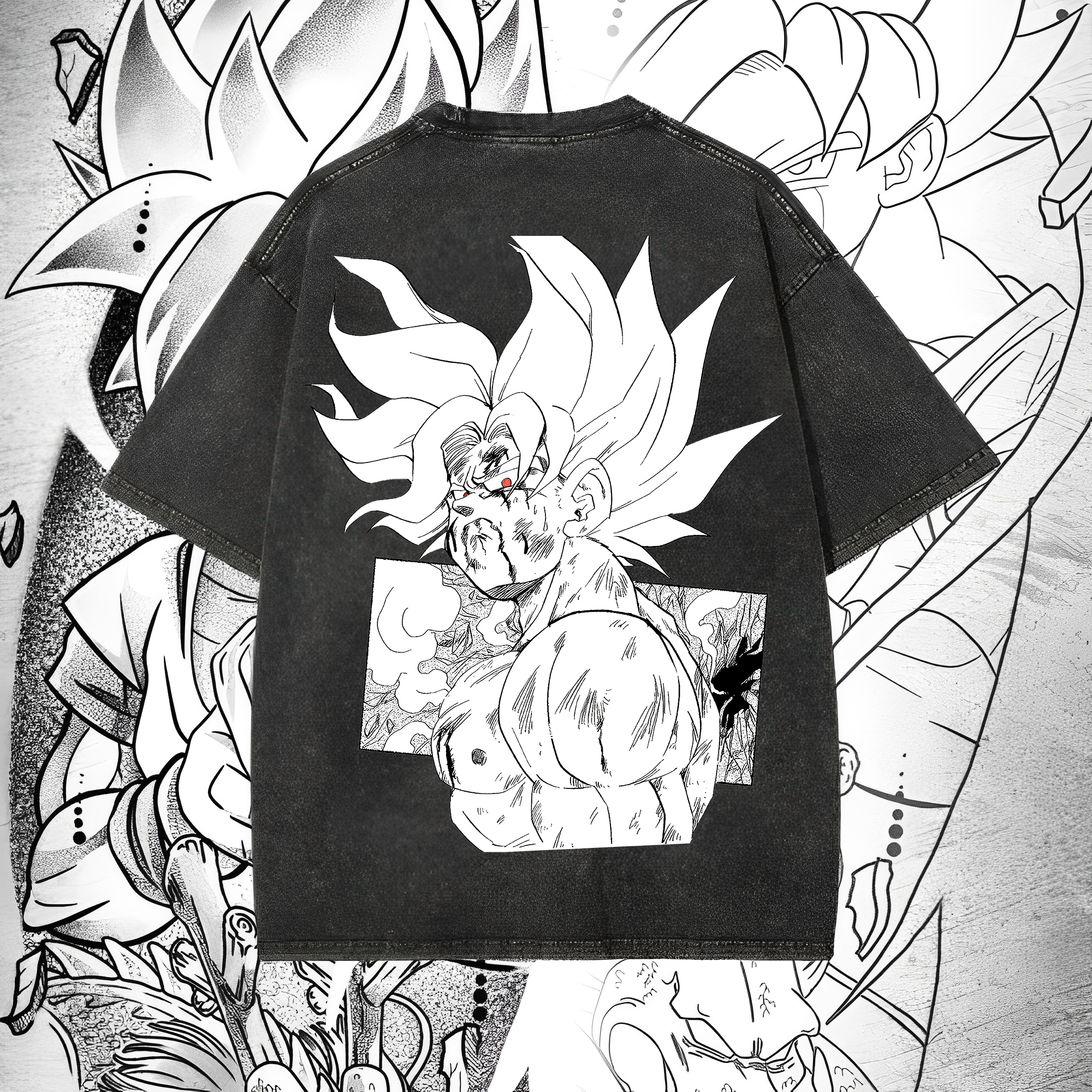 Anime 【Dragon Ball】 Character Series "Sun Goku" Graphic Print Washed T-shirt