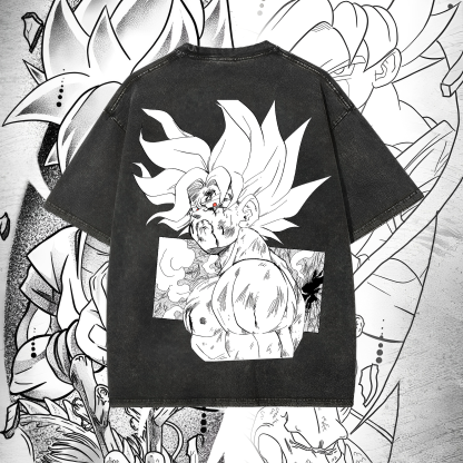 Anime 【Dragon Ball】 Character Series "Sun Goku" Graphic Print Washed T-shirt