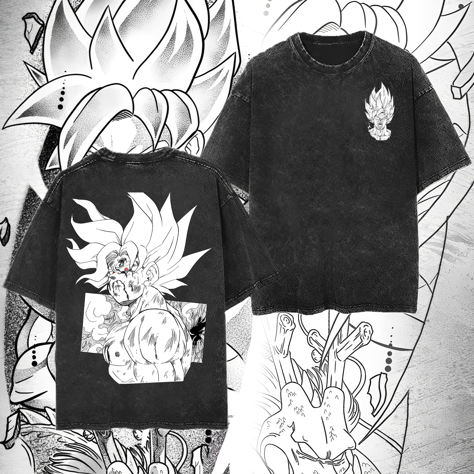 Anime 【Dragon Ball】 Character Series "Sun Goku" Graphic Print Washed T-shirt