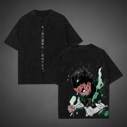 Rock Lee - Naruto Anime Double Printed Vintage Washed Tee Unisex