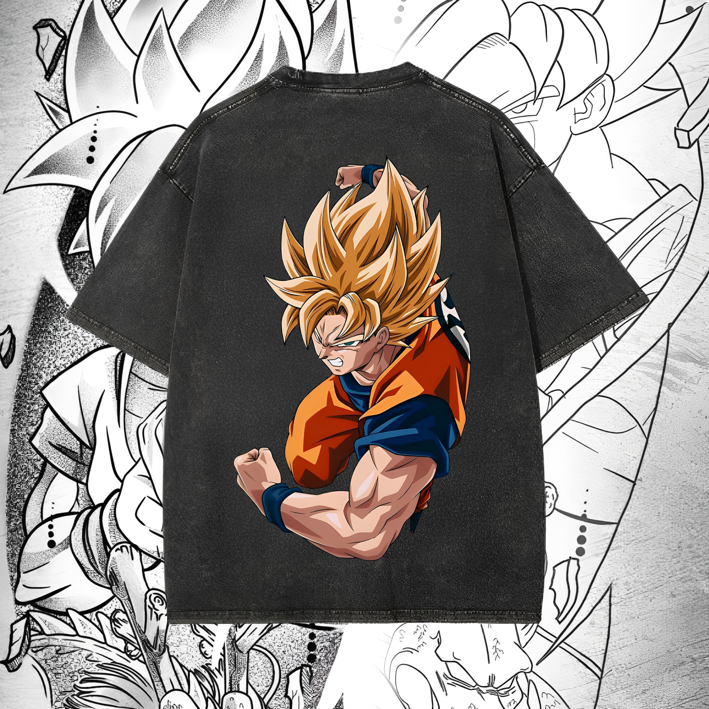 Anime 【Dragon Ball】 Character Series "Sun Gongku" Graphic Print Washed T-shirt