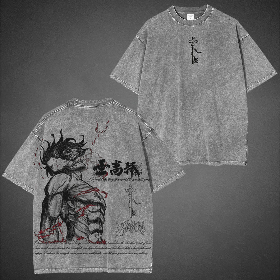 Attack on Titan Eren Yeager Vintage Washed Oversize T-Shirt