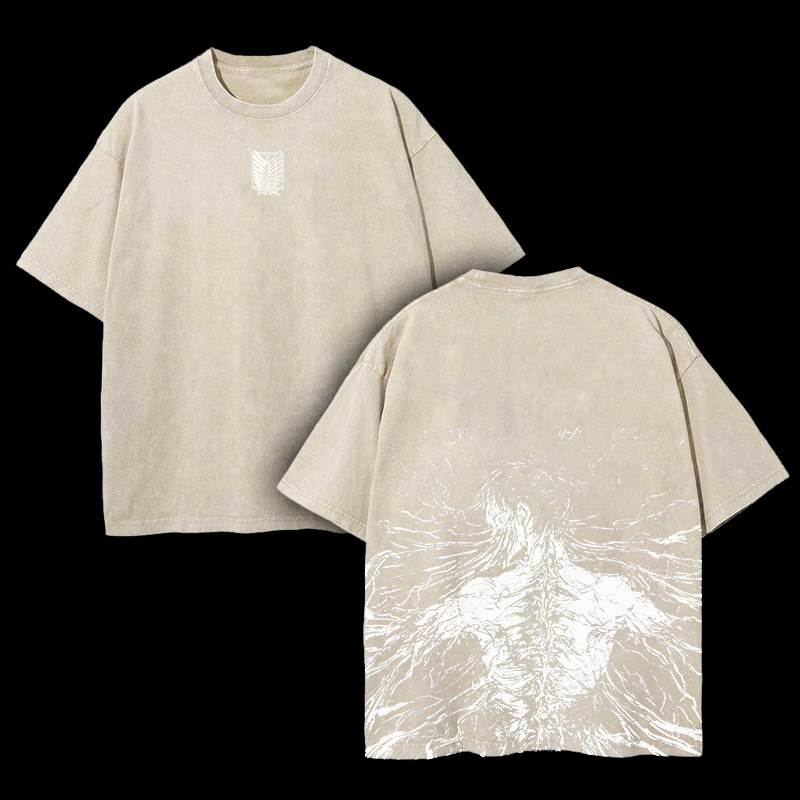 Retro Eren Yeager Attack On Titan Oversize Washed T-Shirt- Unisex