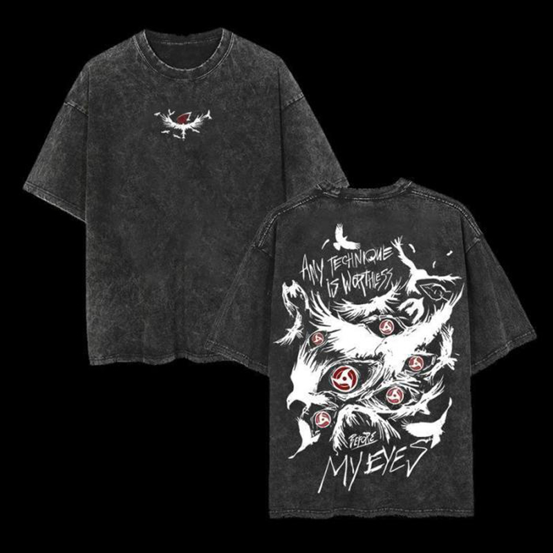 Retro Uchiha Itachi Sasuke & Naruto Anime Oversize Washed T-Shirt