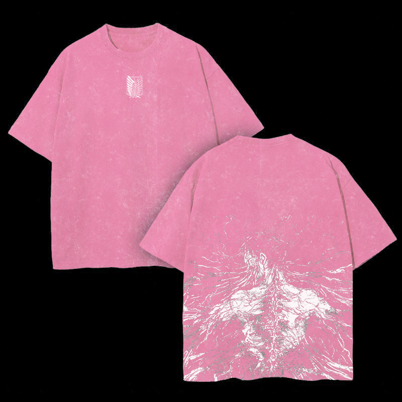 Retro Eren Yeager Attack On Titan Oversize Washed T-Shirt- Unisex